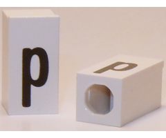 Tile, Modified 1 x 2 x 5/6 with Stud Hole in End and Black 'p' Lower Case Pattern