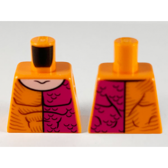 Torso with Brown Stripes, Magenta Left Side with Black Scale Lines Pattern