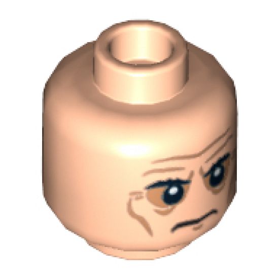 Minifigure, Head Dual Sided Sunken Eyes, Black Eyebrows, Wrinkles, Frown / Angry Pattern - Hollow Stud