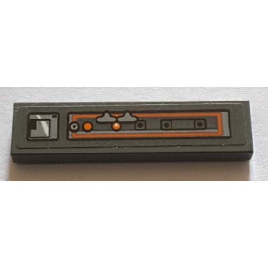 Tile 1 x 4 with Gray and Orange Control Panel Pattern Model Right Side (Sticker) - Set 75144