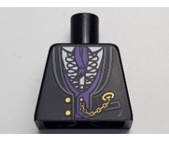 Torso Jacket Formal with White Shirt with Frills, Dark Purple Vest and Cravat, Gold Watch Chain Pattern