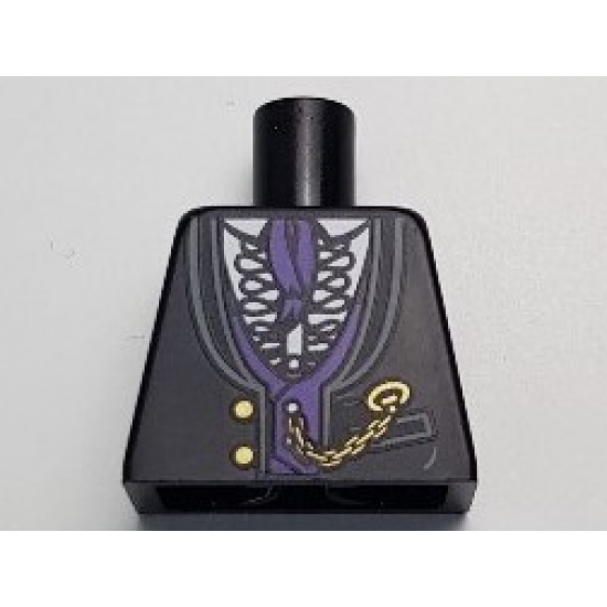 Torso Jacket Formal with White Shirt with Frills, Dark Purple Vest and Cravat, Gold Watch Chain Pattern