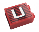 Brick 1 x 2 x 2 with Inside Stud Holder with Gray Stripes and White Letter 'U' Pattern (Sticker) - 10272