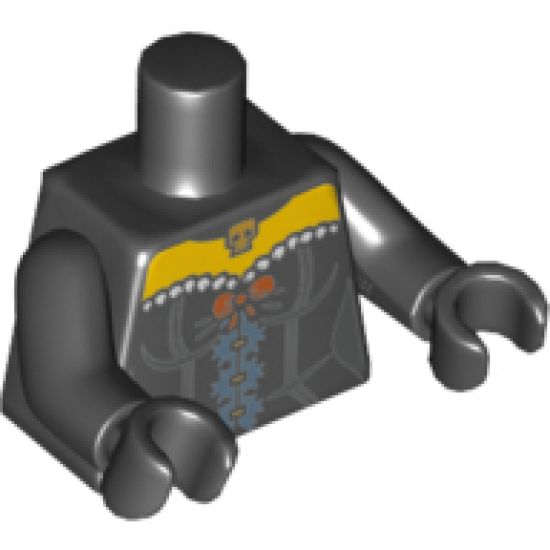 Torso Female Corset with Orange Bow and Gold Skull Pendant Pattern / Black Arms / Black Hands