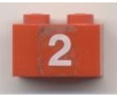 Brick 1 x 2 with White '2' Pattern (Sticker) - Set 7715