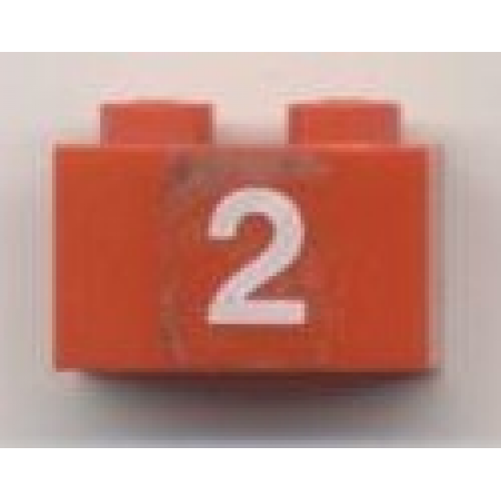 Brick 1 x 2 with White '2' Pattern (Sticker) - Set 7715