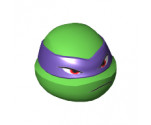 Minifigure, Head, Modified Ninja Turtle with Dark Purple Mask and Frown Pattern (Donatello)