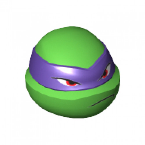 Minifigure, Head, Modified Ninja Turtle with Dark Purple Mask and Frown Pattern (Donatello)