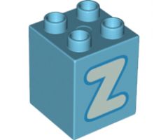 Duplo, Brick 2 x 2 x 2 with Letter Z Light Aqua Pattern
