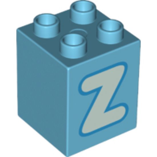 Duplo, Brick 2 x 2 x 2 with Letter Z Light Aqua Pattern