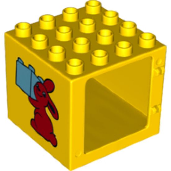 Duplo, Building Door / Window Frame 4 x 4 x 3 Thin Top with Bunny / Rabbit Holding Brick Pattern
