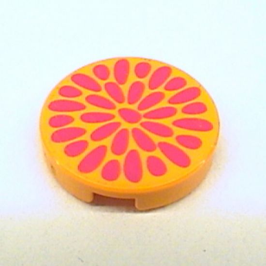 Tile, Round 2 x 2 with Dark Pink Teardrops (Flower Center) Pattern (Belville)