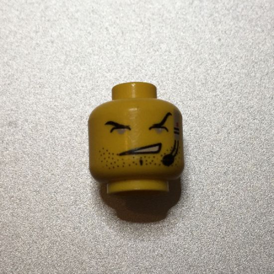 Minifigure, Head Male Open Mouth, Gray Eyes with White Pupils, Thin Black Eyebrows and Headset Pattern - Blocked Open Stud