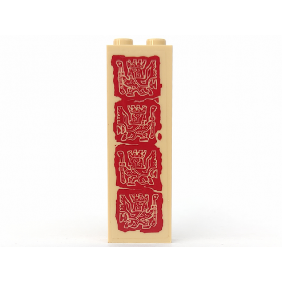 Brick 1 x 2 x 5 with Dark Red Aztec Carvings Pattern (Sticker) - Set 7627