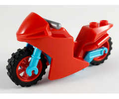 Riding Cycle Motorcycle Sport Bike with Medium Azure Frame, Red Wheels and Flat Silver Handlebars