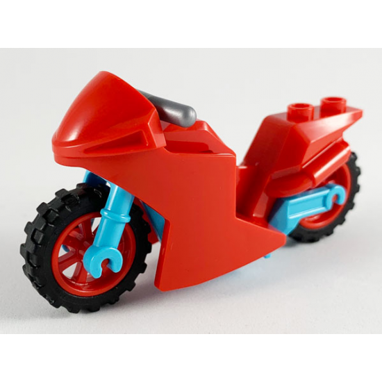 Riding Cycle Motorcycle Sport Bike with Medium Azure Frame, Red Wheels and Flat Silver Handlebars