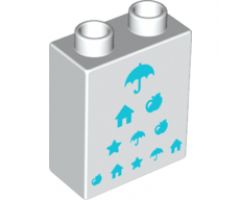 Duplo, Brick 1 x 2 x 2 with Medium Azure Eye Chart Pattern