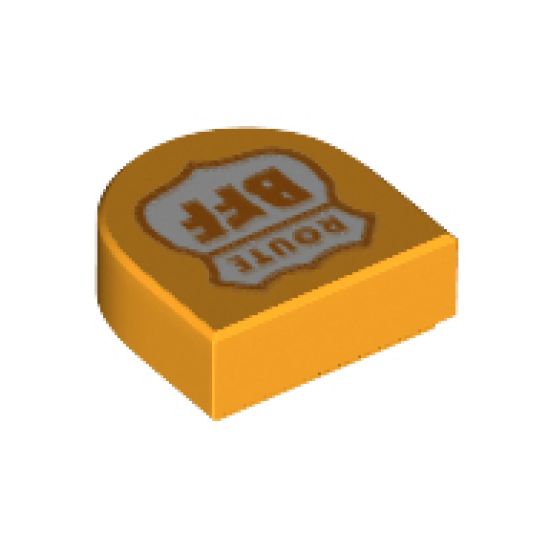 Tile, Round 1 x 1 Half Circle Extended (Stadium) with White Highway Sign, Orange Outline and 'ROUTE BFF' Pattern