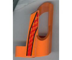 Technic, Panel Fairing # 6 Small Short, Large Hole, Side B with Black Stripes and Red and Orange Checkered Pattern (Sticker) - Set 8473