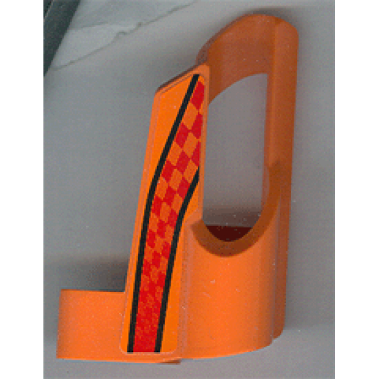 Technic, Panel Fairing # 6 Small Short, Large Hole, Side B with Black Stripes and Red and Orange Checkered Pattern (Sticker) - Set 8473