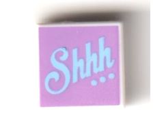 Tile 1 x 1 with Bright Light Blue 'Shhh...' on Medium Lavender Background Pattern