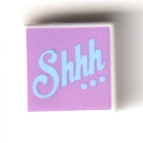 Tile 1 x 1 with Bright Light Blue 'Shhh...' on Medium Lavender Background Pattern