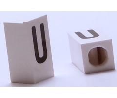 Tile, Modified 1 x 2 x 5/6 with Stud Hole in End and Black 'U' Upper Case Pattern