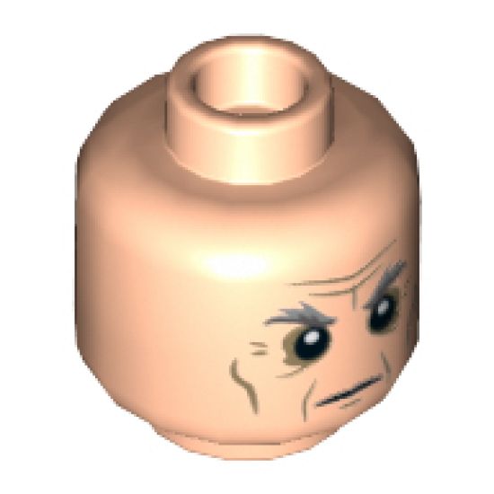 Minifigure, Head Dark and Light Bluish Gray Eyebrows, Dark Tan Facial Lines Pattern - Hollow Stud