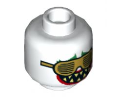 Minifigure, Head Dual Sided Green Eyebrows, Gold Grille Glasses, Red Lips, Open Mouth with Sharp Teeth / Closed Mouth with Fang Pattern - Hollow Stud