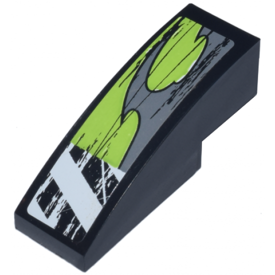 Slope, Curved 3 x 1 with Danger Stripes and Lime Decorative Pattern Model Right (Sticker) - Set 8211