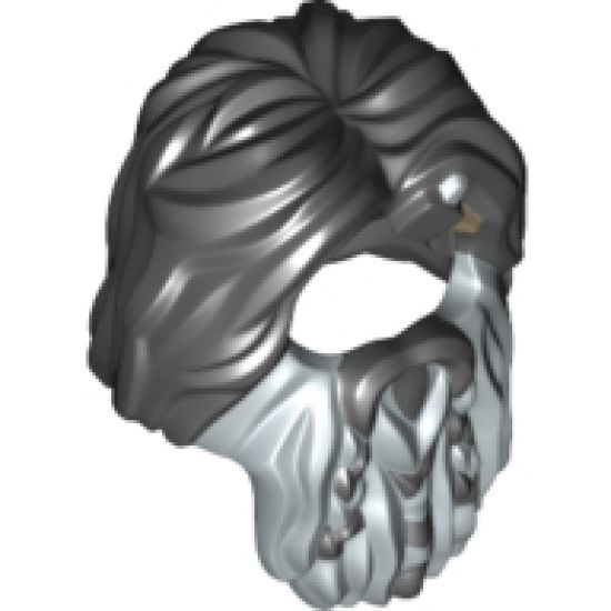 Minifigure, Hair Beard Braided, Dark Bluish Gray and Metallic Silver Axe Shard Pattern (Bifur)
