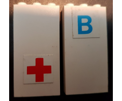 Brick 1 x 3 x 5 with Blue Letter B and Red Cross Pattern (Stickers) - Set 231-1