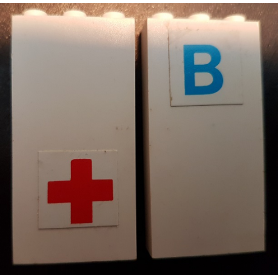 Brick 1 x 3 x 5 with Blue Letter B and Red Cross Pattern (Stickers) - Set 231-1