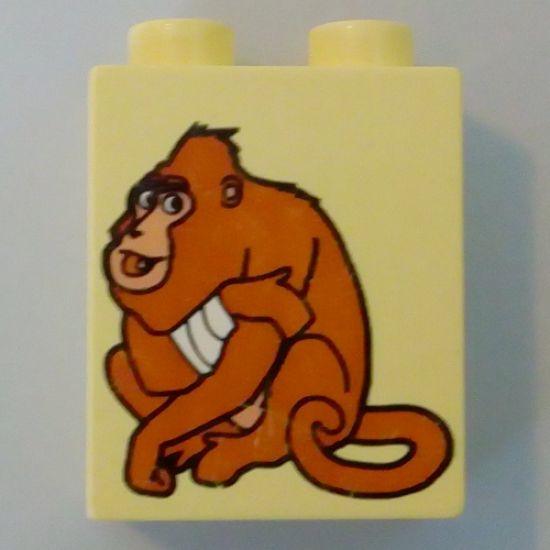 Duplo, Brick 1 x 2 x 2 with Sitting Ape Pattern (From Dora The Explorer)