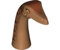 Animal, Body Part Dinosaur Head Gallimimus with Axle Hole, Dark Orange Patch on Back and Dark Brown Stripes Pattern