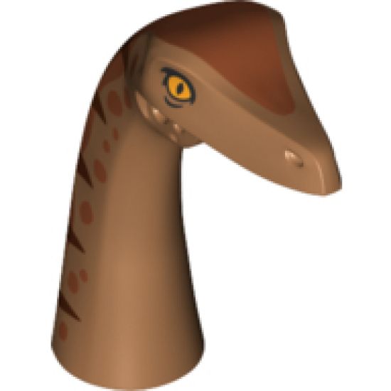 Animal, Body Part Dinosaur Head Gallimimus with Axle Hole, Dark Orange Patch on Back and Dark Brown Stripes Pattern