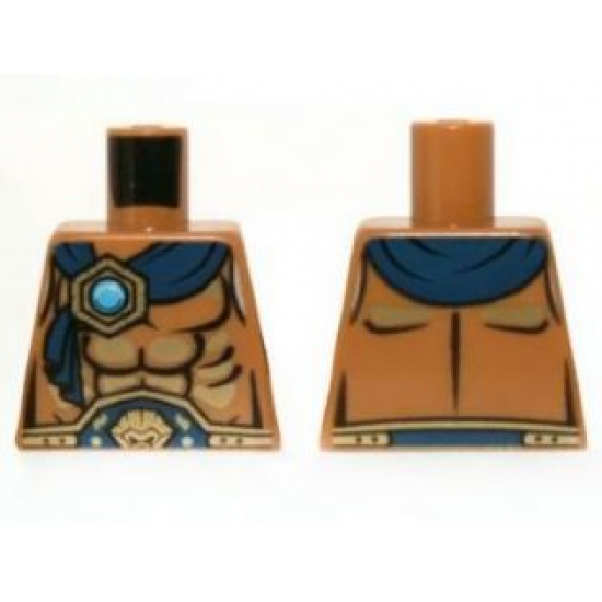 Torso Bare Chest, Belt, Dark Blue Wrap with Gold and Blue Round Jewel (Chi) Pattern