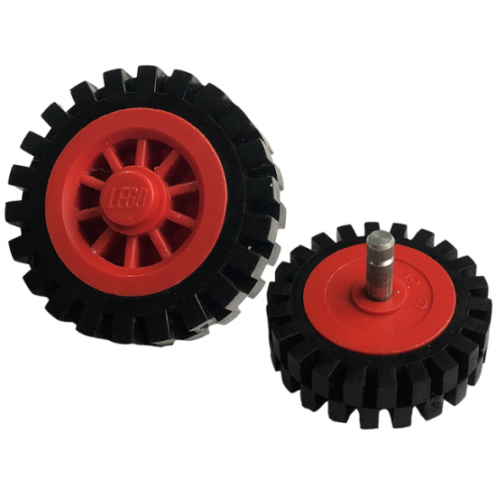 Wheel & Tire Assembly Spoked 2 x 2 with Stud with Black Tire 24mm D. x 8mm Offset Tread - Interior Ridges (bb0019 / 3483)