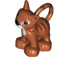 Duplo, Animal Cat Standing with White Chest and Mouth, Darker Orange Stripes Pattern