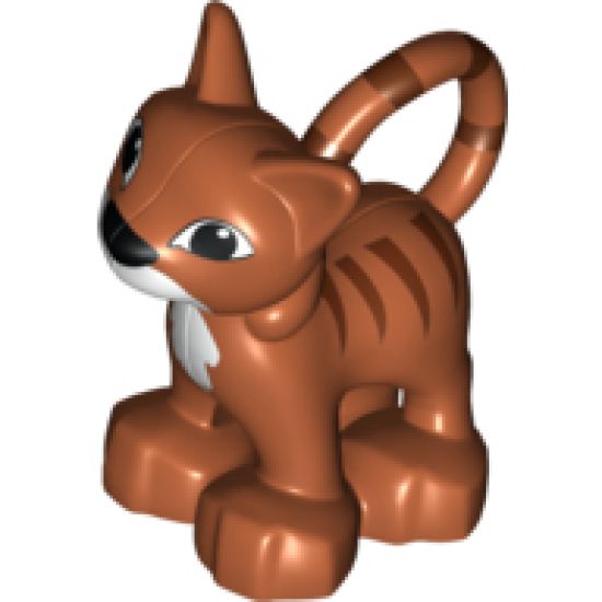 Duplo, Animal Cat Standing with White Chest and Mouth, Darker Orange Stripes Pattern