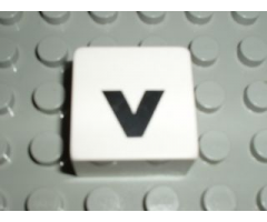 Duplo, Tile 2 x 2 x 1 with Black Lowercase Letter v Pattern
