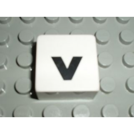 Duplo, Tile 2 x 2 x 1 with Black Lowercase Letter v Pattern