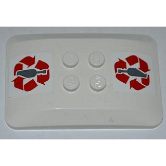 Wedge 6 x 4 x 2/3 Quad Curved with Red Recycling Arrows and Bottle Pattern (Stickers) - Set 4206