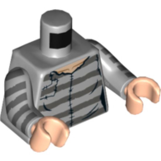 Torso Female Prisoner Shirt and 5 Dark Bluish Gray Prison Stripes Pattern / Light Bluish Gray Arms with 5 Dark Bluish Gray Stripes Pattern / Light Nougat Hands