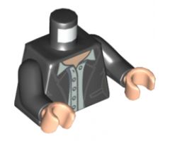 Torso Female Jacket Open over White Shirt with Light Nougat Neck, Collar, 5 Buttons and 2 Pockets Pattern / Black Arms / Light Nougat Hands