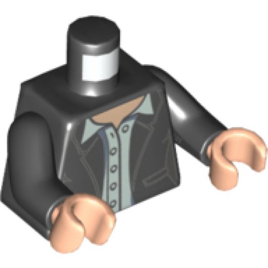 Torso Female Jacket Open over White Shirt with Light Nougat Neck, Collar, 5 Buttons and 2 Pockets Pattern / Black Arms / Light Nougat Hands