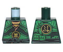 Torso Ninjago Armor with Green Straps and Black Sash with Golden Dragon Emblem Pattern
