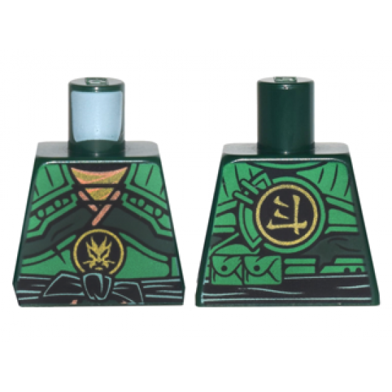 Torso Ninjago Armor with Green Straps and Black Sash with Golden Dragon Emblem Pattern