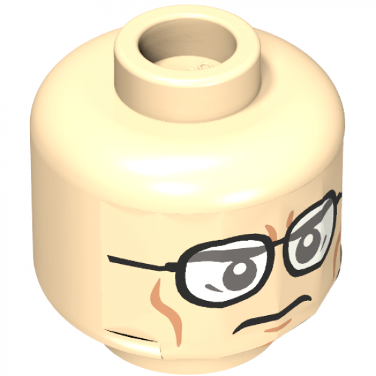 Minifigure, Head Glasses with Black Frames, White Lenses and Cheek Lines Pattern (Clark Kent) - Blocked Open Stud
