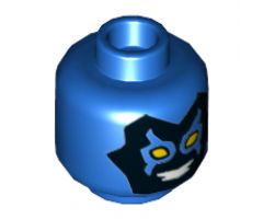Minifigure, Head Alien Mask Black with Yellow Eyes and White Teeth Pattern (Blue Beetle) - Hollow Stud